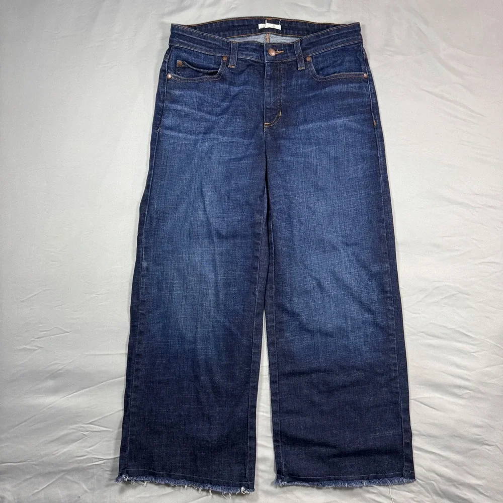 Eileen Fisher Wide Leg Crop Jeans Womens 8 Dark Indigo Organic Cotton Relaxed